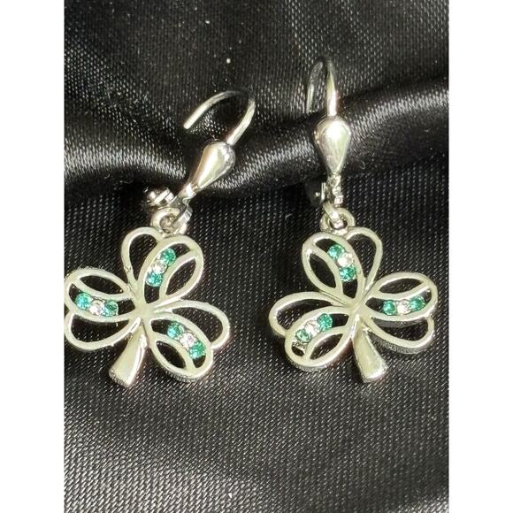New Tara Solvar Clover Drop Dangle Earrings Silver Tone Openwork Made in Ireland - Picture 8 of 8